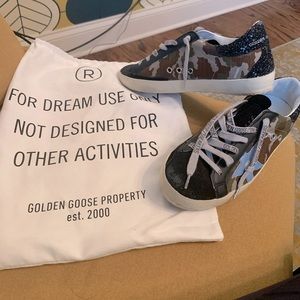 Golden goose camo and glitter sneakers